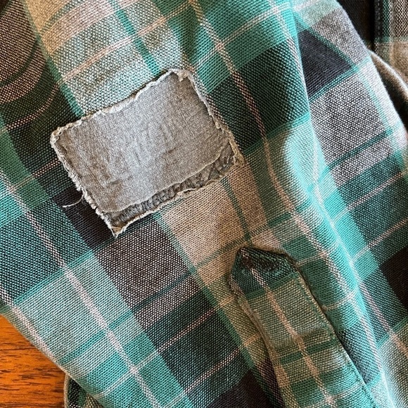 Vintage L.L. Bean Chamois Cloth Shirt Plaid with Patch Repair Cotton L-Reg - Picture 9 of 12
